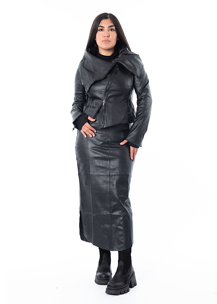 SORT AARHUS LEATHER SKIRT *BURGUNDY* (Shown in BLACK)