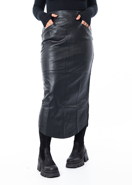 SORT AARHUS LEATHER SKIRT *BURGUNDY* (Shown in BLACK)