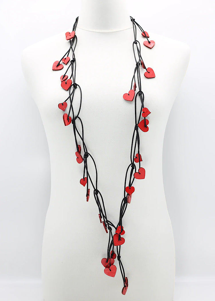 JIANHUI WOODEN HEARTS LEATHERETTE CHAIN NECKLACE