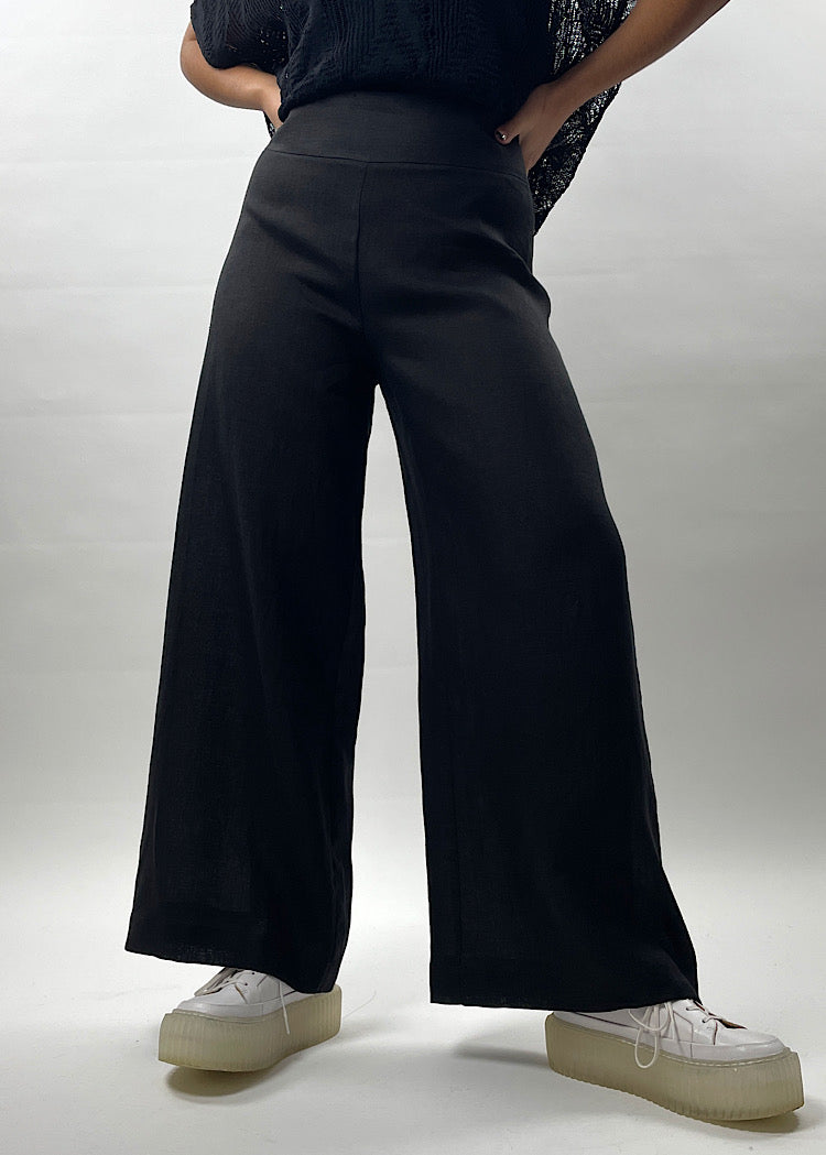 Black Wide leg Linen Trousers with Buttons – Cariads Clothing