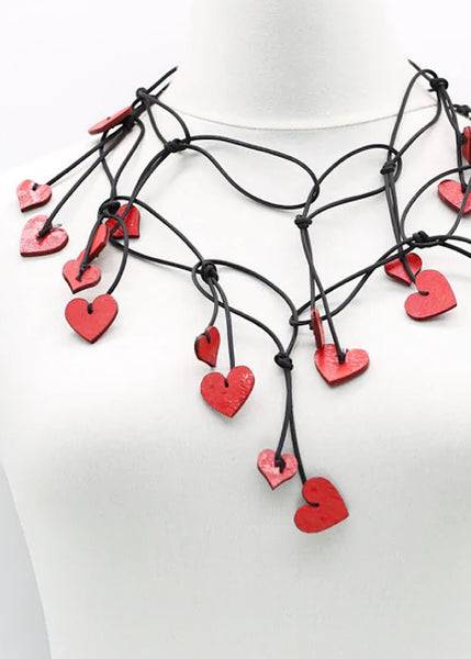 JIANHUI WOODEN HEARTS LEATHERETTE CHAIN NECKLACE